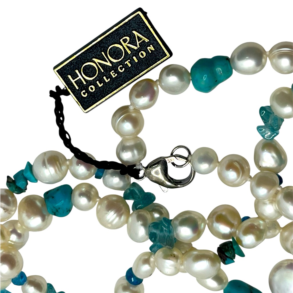 Honora Freshwater Pearl Turquoise Topaz Beads Chips Necklace New Sterling Silver 89$